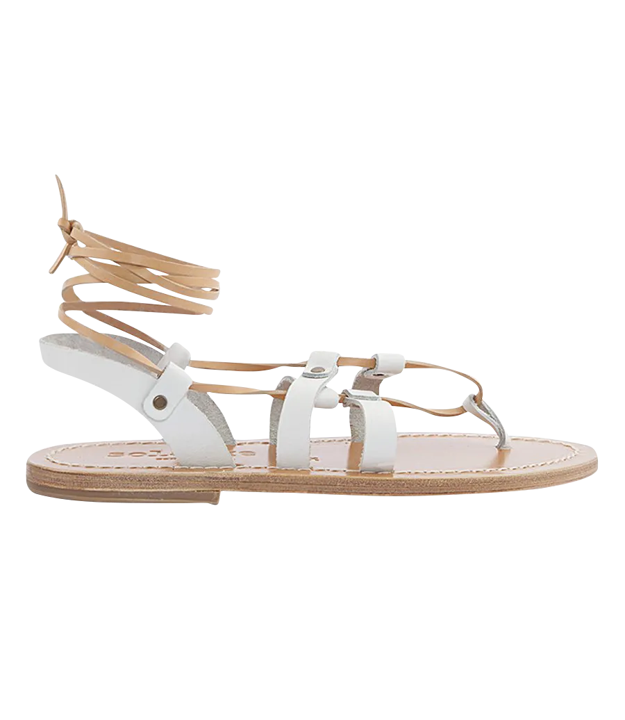 ACHILLE ANKLE TIED FLAT SANDALS WHITE