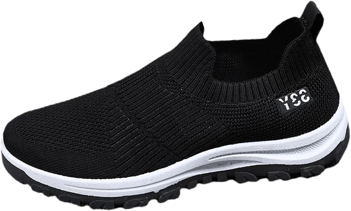 Men's Slip On Sock Shoes Breathable Mesh Sneakers Thick Bottom Non Slip Elastic Knit Sneaker Labor Work Shoes