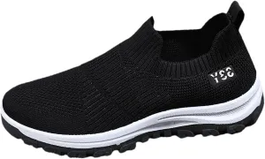 Men's Slip On Sock Shoes Breathable Mesh Sneakers Thick Bottom Non Slip Elastic Knit Sneaker Labor Work Shoes