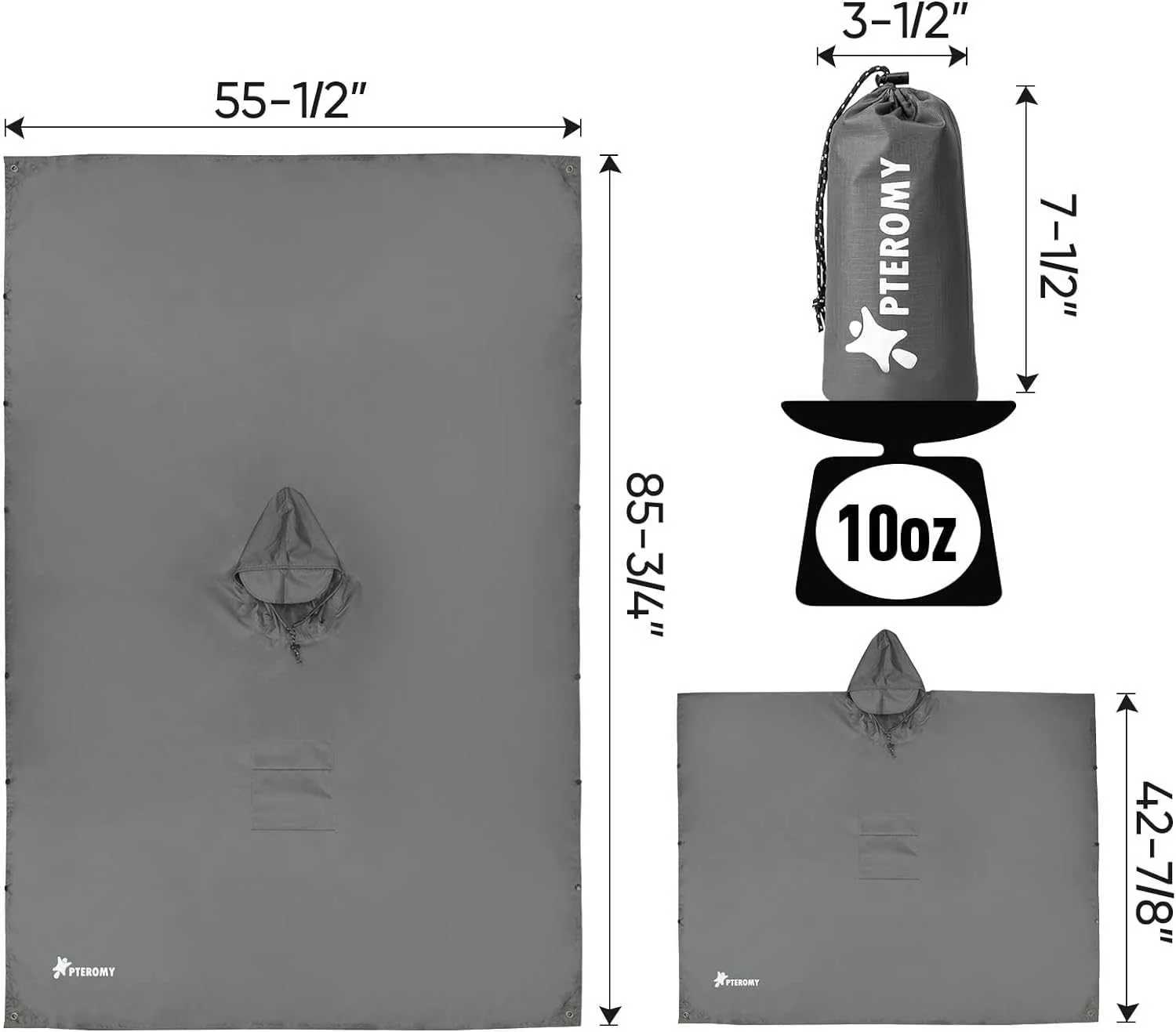 PTEROMY Hooded Rain Poncho for Adult with Pocket, Waterproof Lightweight Unisex Raincoat for Hiking Camping Emergency